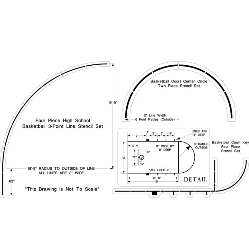High School Basketball Complete Court Stencil Set